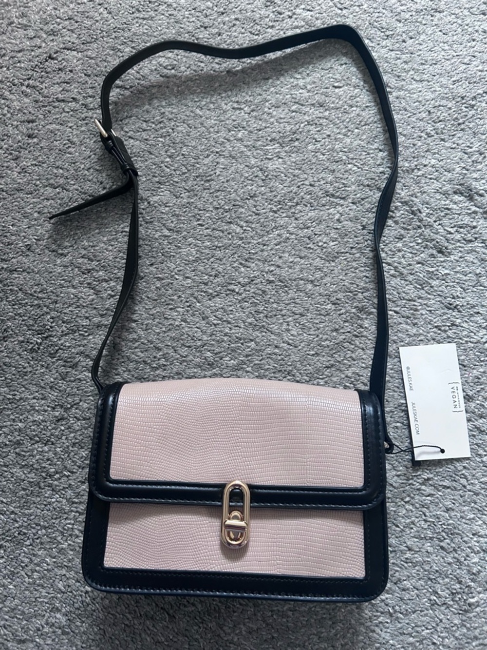 Two-Tone Blush Pink and Black Crossbody Bag with Gold Hardware